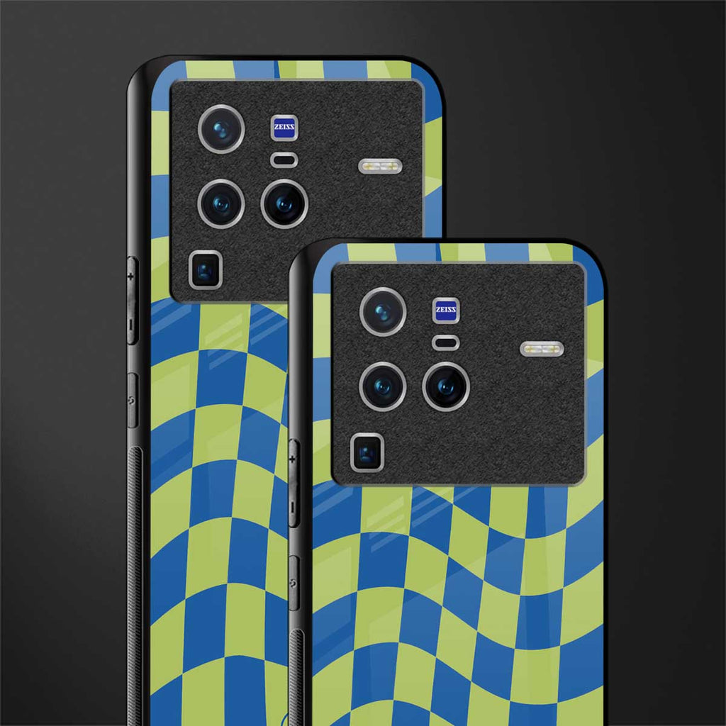 green blue trippy check pattern glass case for vivo x80 pro 5g image-2