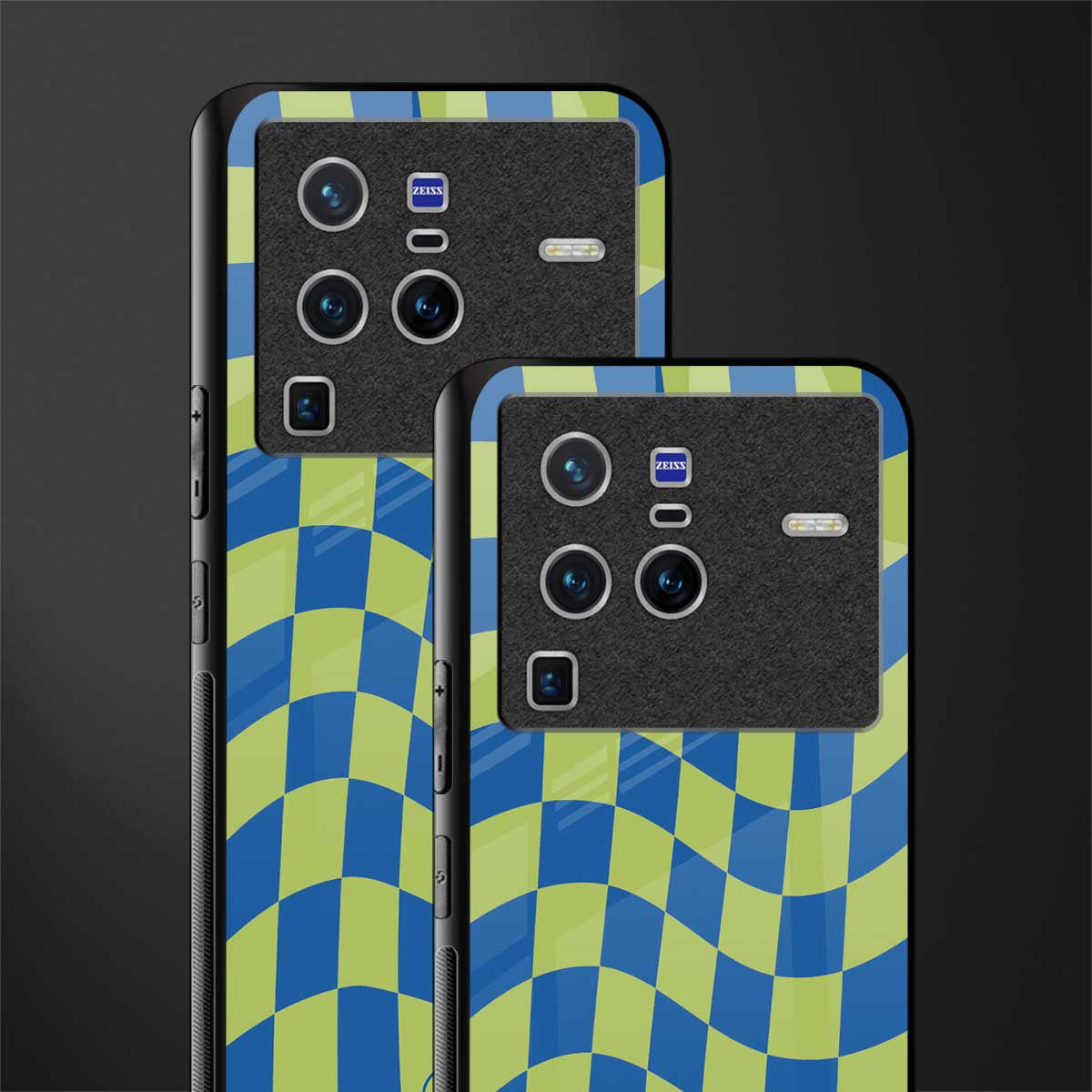 green blue trippy check pattern glass case for vivo x80 pro 5g image-2