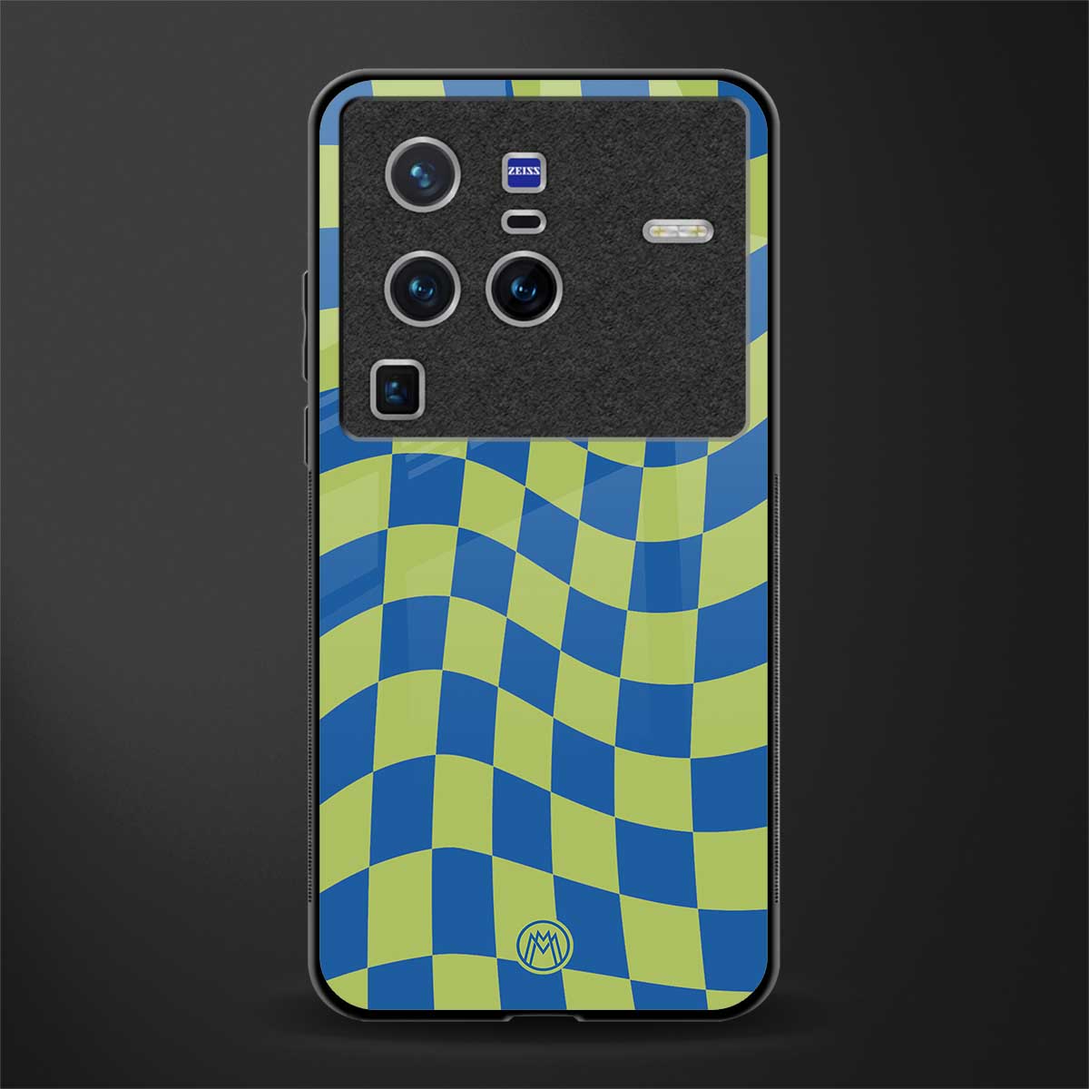 green blue trippy check pattern glass case for vivo x80 pro 5g image