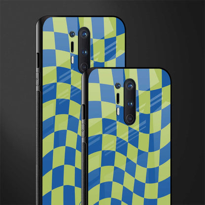 green blue trippy check pattern glass case for oneplus 8 pro image-2