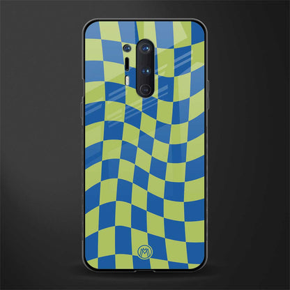 green blue trippy check pattern glass case for oneplus 8 pro image