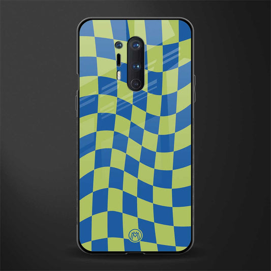 green blue trippy check pattern glass case for oneplus 8 pro image