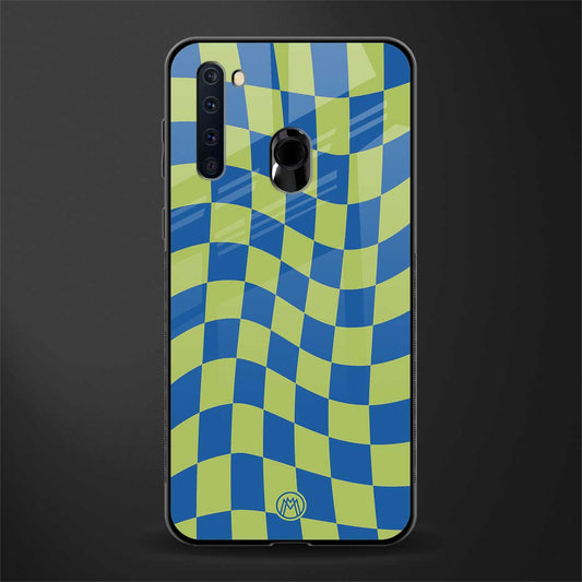 green blue trippy check pattern glass case for samsung a21 image