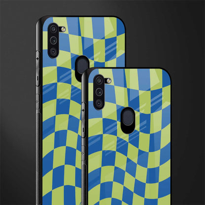 green blue trippy check pattern glass case for samsung galaxy m11 image-2