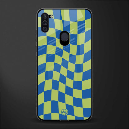 green blue trippy check pattern glass case for samsung galaxy m11 image