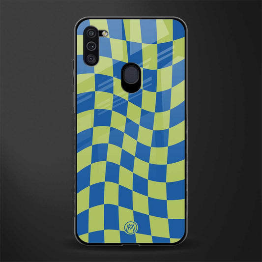 green blue trippy check pattern glass case for samsung a11 image