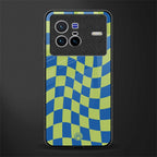 green blue trippy check pattern glass case for vivo x80 image