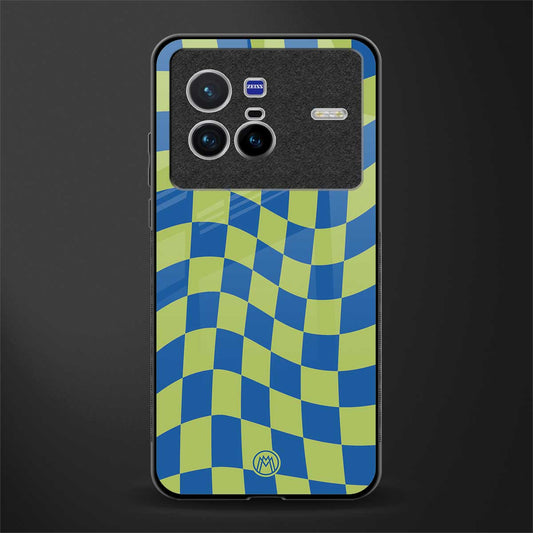 green blue trippy check pattern glass case for vivo x80 image