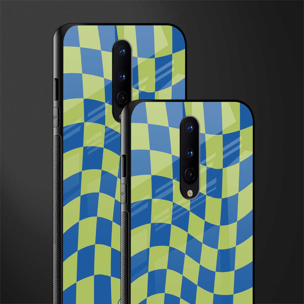 green blue trippy check pattern glass case for oneplus 8 image-2