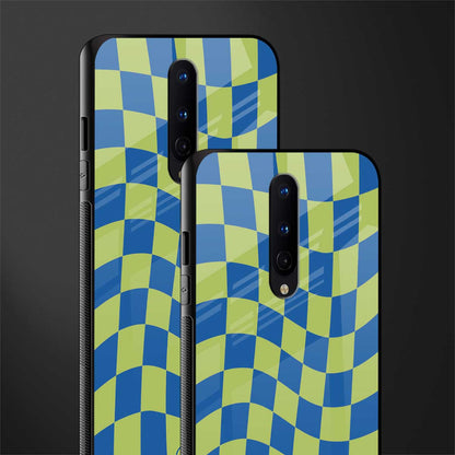green blue trippy check pattern glass case for oneplus 8 image-2