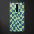 green blue trippy check pattern glass case for oneplus 8 image