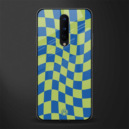 green blue trippy check pattern glass case for oneplus 8 image