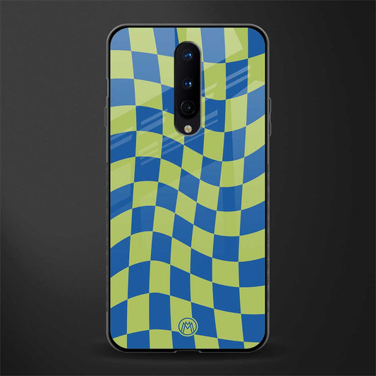 green blue trippy check pattern glass case for oneplus 8 image