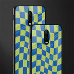 green blue trippy check pattern glass case for oneplus 6t image-2
