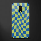 green blue trippy check pattern glass case for oneplus 6t image