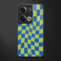 green blue trippy check pattern back phone cover | glass case for oppo reno 8