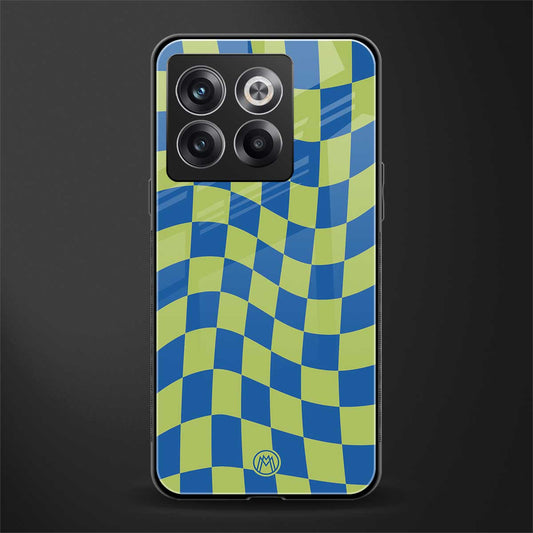 green blue trippy check pattern back phone cover | glass case for oneplus 10t