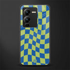 green blue trippy check pattern back phone cover | glass case for vivo v25 pro 5g