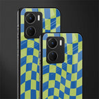 green blue trippy check pattern back phone cover | glass case for vivo y16