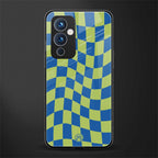 green blue trippy check pattern back phone cover | glass case for oneplus 9