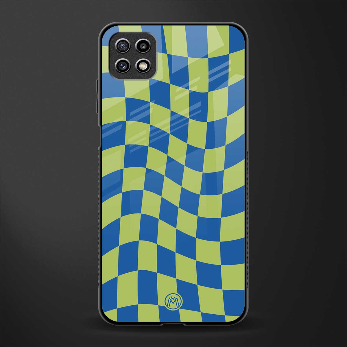 green blue trippy check pattern back phone cover | glass case for samsung galaxy f42