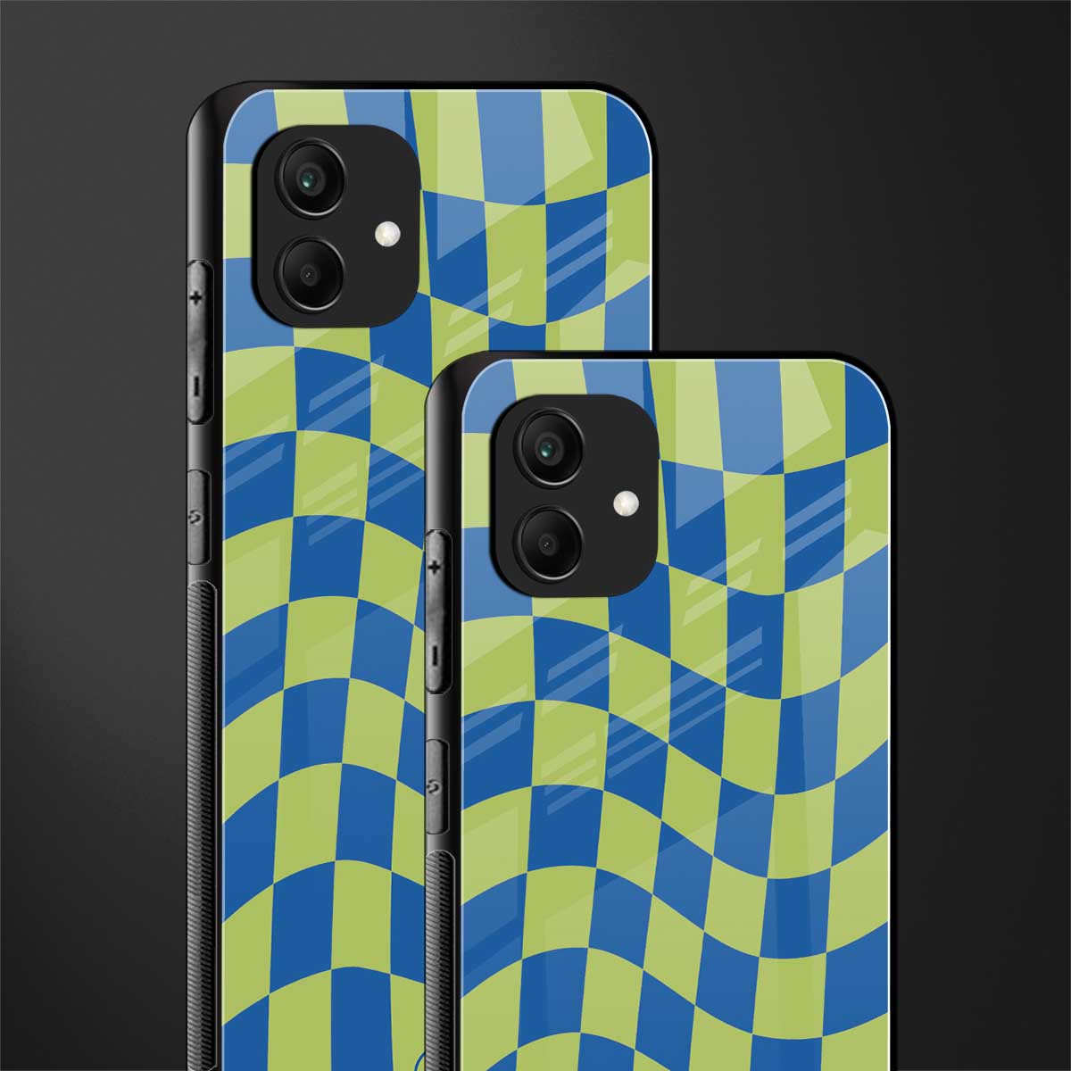 green blue trippy check pattern back phone cover | glass case for samsung galaxy a04