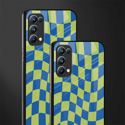 green blue trippy check pattern back phone cover | glass case for oppo reno 5