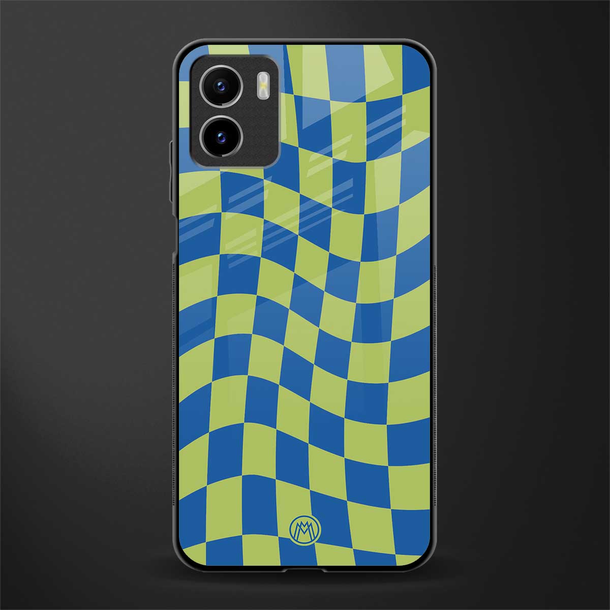 green blue trippy check pattern back phone cover | glass case for vivo y72