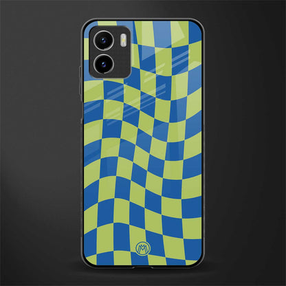 green blue trippy check pattern back phone cover | glass case for vivo y72