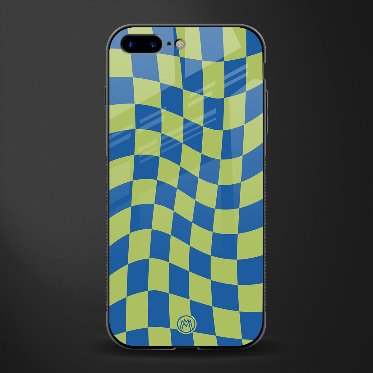 green blue trippy check pattern glass case for iphone 8 plus image