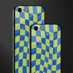 green blue trippy check pattern glass case for iphone se 2020 image-2