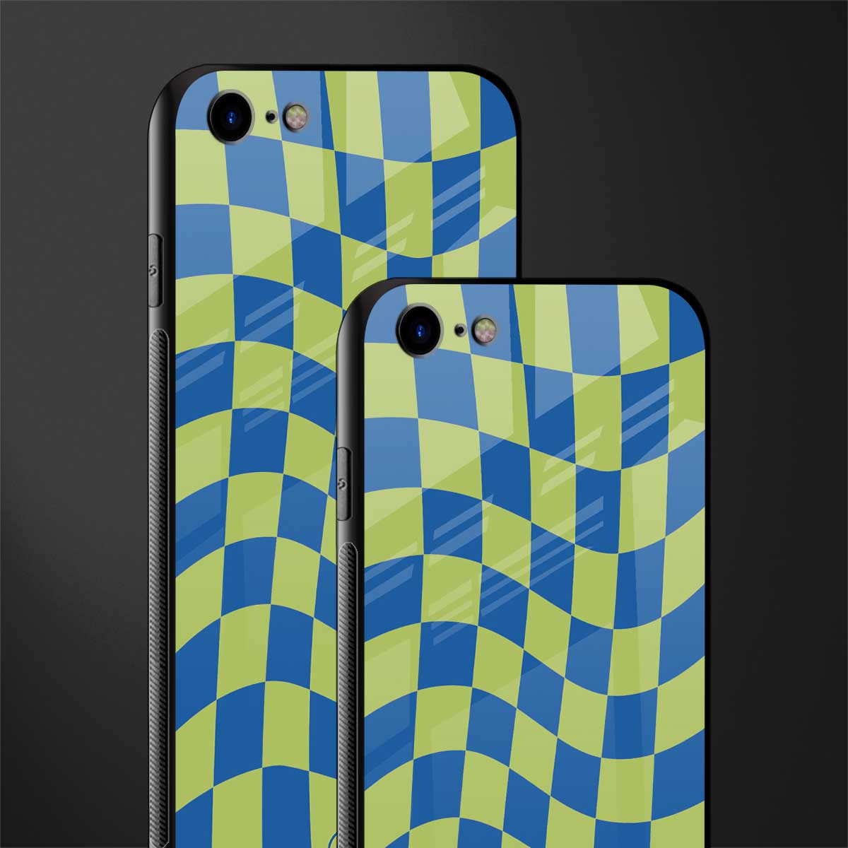 green blue trippy check pattern glass case for iphone se 2020 image-2