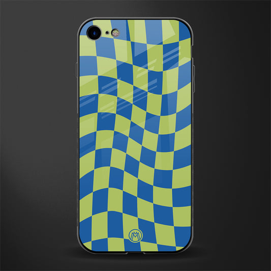 green blue trippy check pattern glass case for iphone se 2020 image