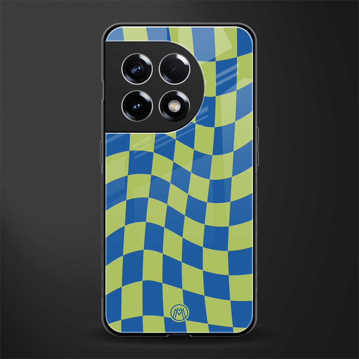 green blue trippy check pattern back phone cover | glass case for oneplus 11r