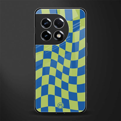 green blue trippy check pattern back phone cover | glass case for oneplus 11r