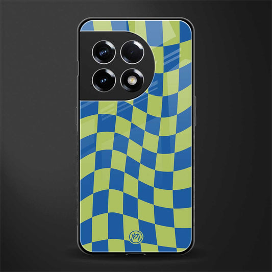 green blue trippy check pattern back phone cover | glass case for oneplus 11r