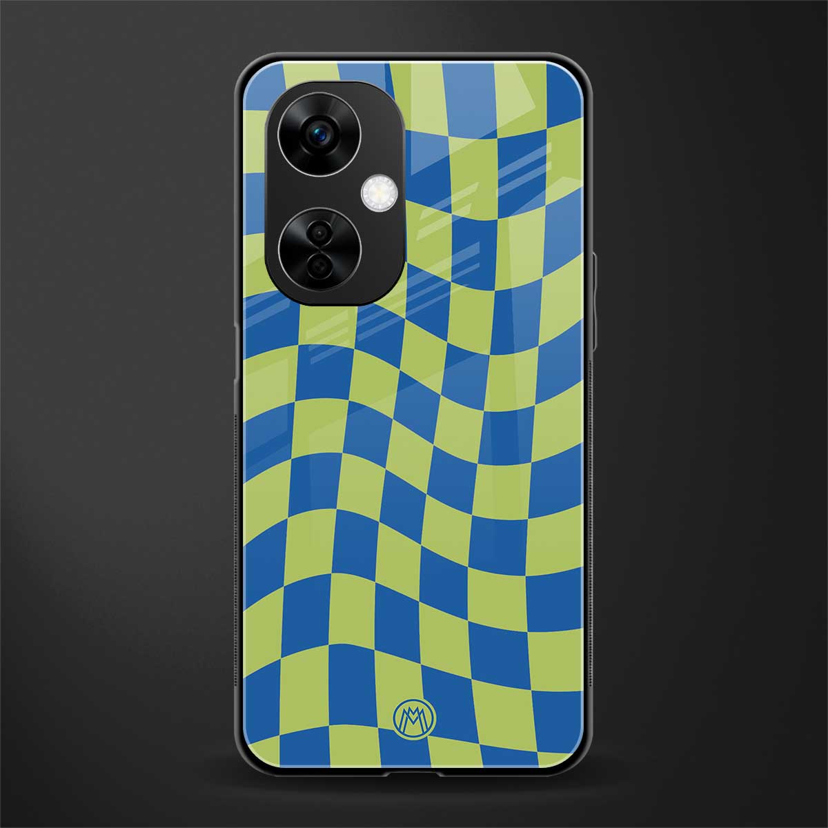 green blue trippy check pattern back phone cover | glass case for oneplus nord ce 3 lite