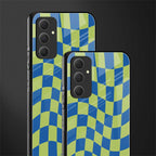 green blue trippy check pattern back phone cover | glass case for samsung galaxy a54 5g