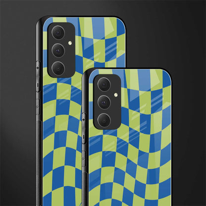 green blue trippy check pattern back phone cover | glass case for samsung galaxy a54 5g
