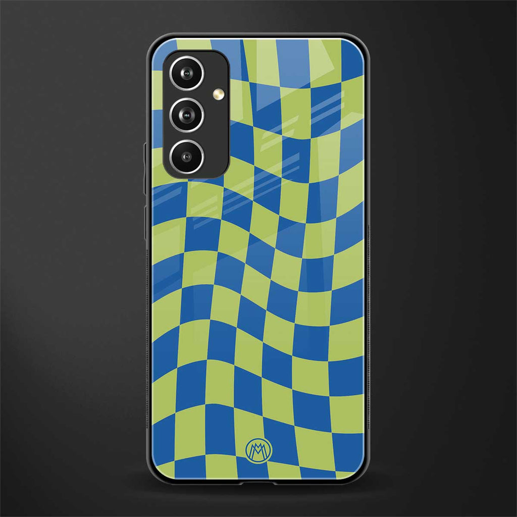 green blue trippy check pattern back phone cover | glass case for samsung galaxy a54 5g