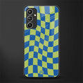green blue trippy check pattern back phone cover | glass case for samsung galaxy a54 5g