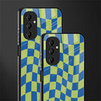 green blue trippy check pattern back phone cover | glass case for samsung galaxy a14 5g