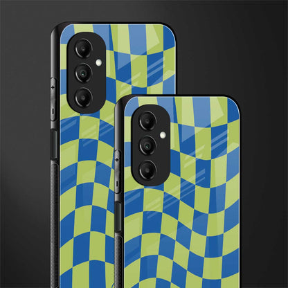 green blue trippy check pattern back phone cover | glass case for samsung galaxy a14 5g