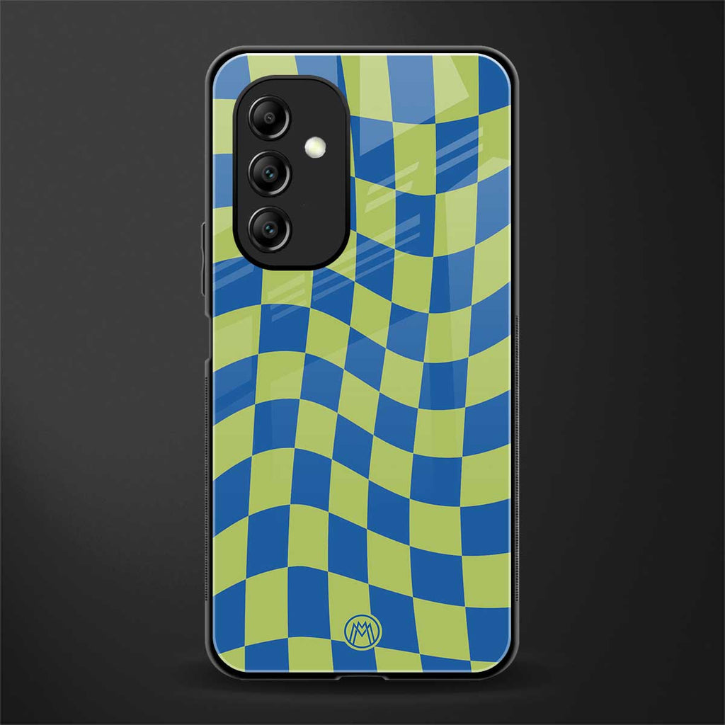 green blue trippy check pattern back phone cover | glass case for samsung galaxy a14 5g