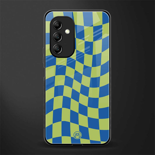 green blue trippy check pattern back phone cover | glass case for samsung galaxy a14 5g