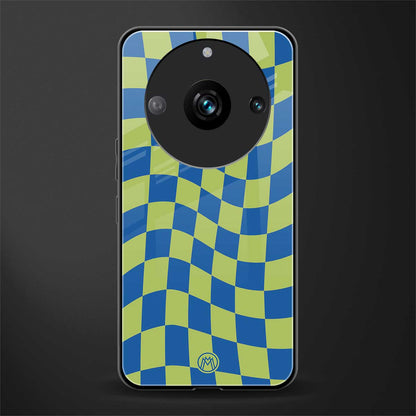 green blue trippy check pattern back phone cover | glass case for realme 11 pro 5g