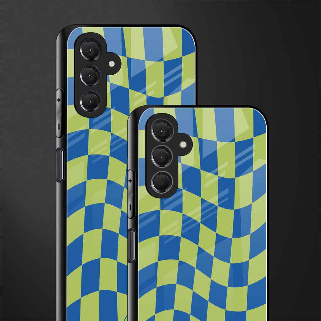 green blue trippy check pattern back phone cover | glass case for samsun galaxy a24 4g