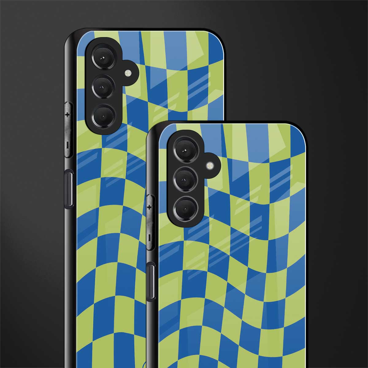 green blue trippy check pattern back phone cover | glass case for samsun galaxy a24 4g