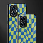 green blue trippy check pattern back phone cover | glass case for realme c55