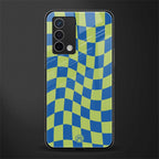 green blue trippy check pattern back phone cover | glass case for oppo a74 4g